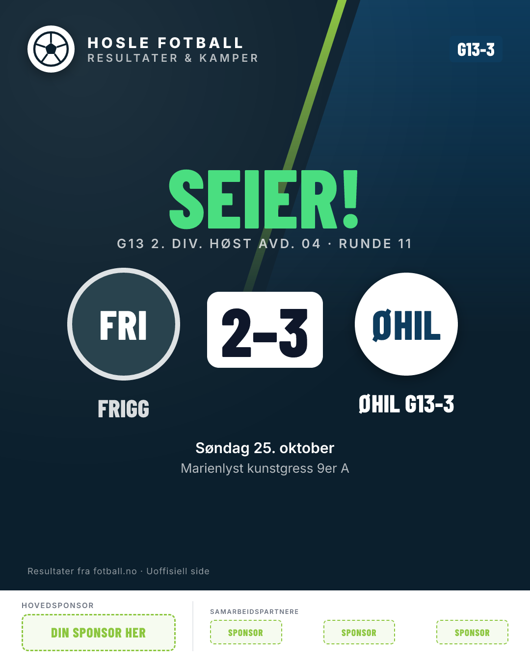 G13-3: Frigg G13-2 2–3 Øvrevoll Hosle G13-3