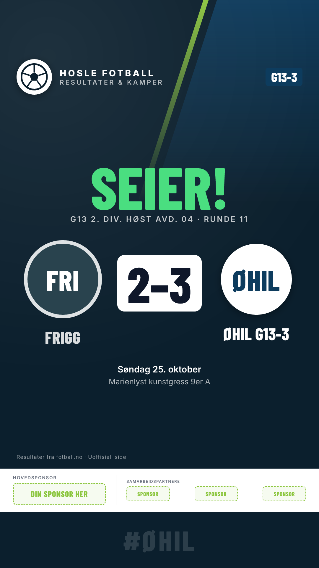 G13-3: Frigg G13-2 2–3 Øvrevoll Hosle G13-3