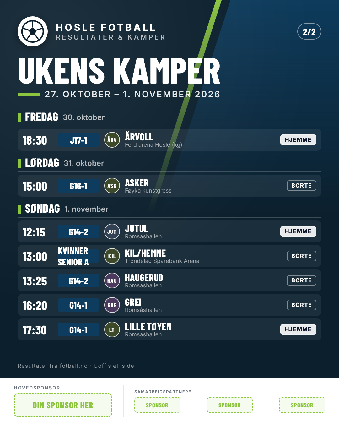 Ukens kamper (15 kamper)