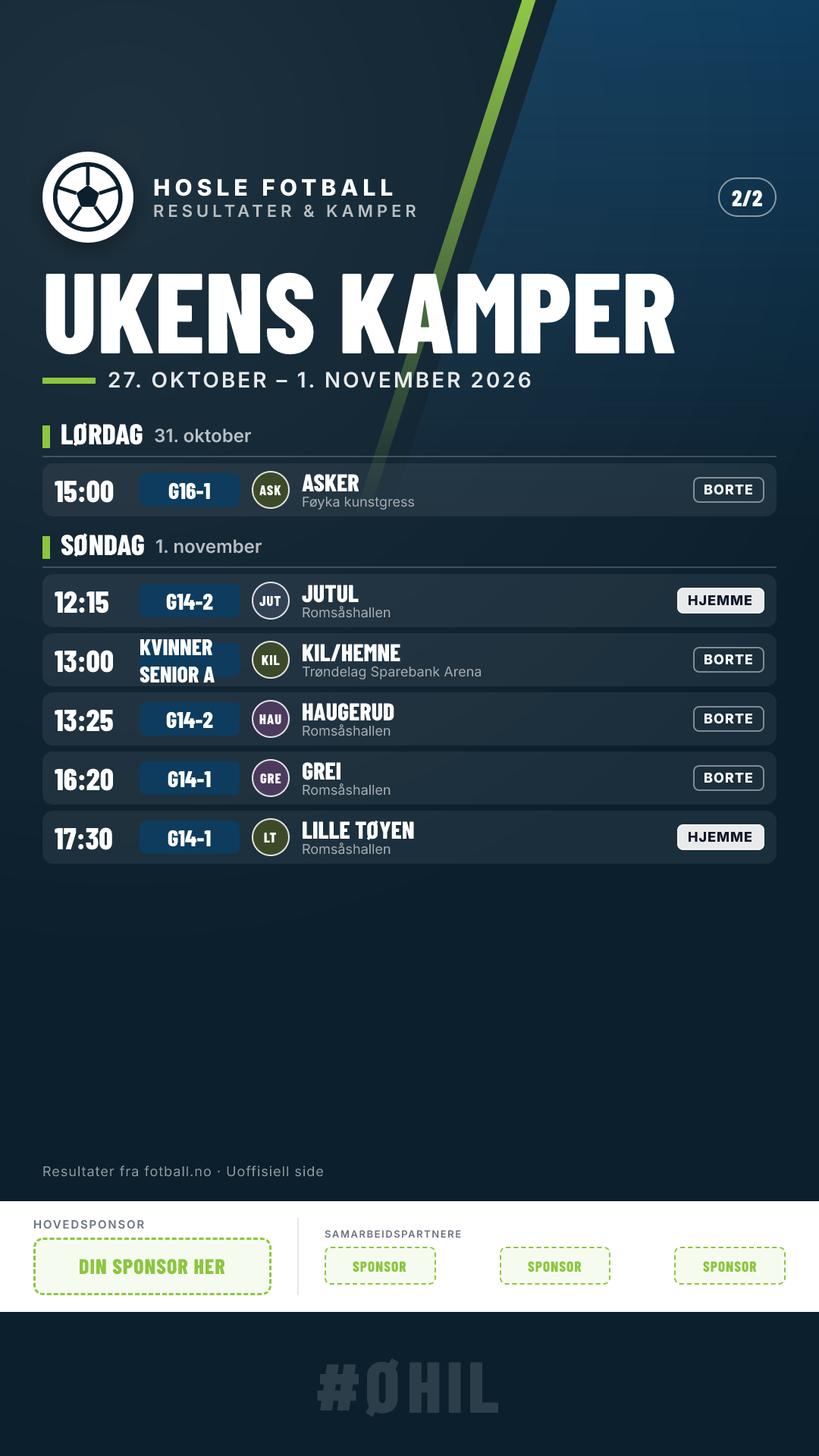 Ukens kamper (15 kamper)