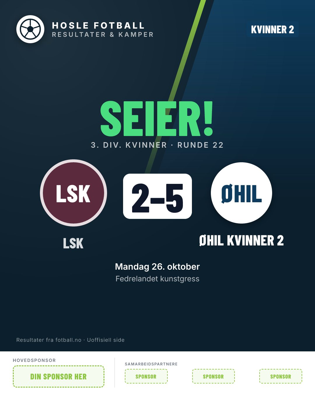 Kvinner 2: LSK Kvinner Senior 2 2–5 Øvrevoll Hosle Kvinner 2