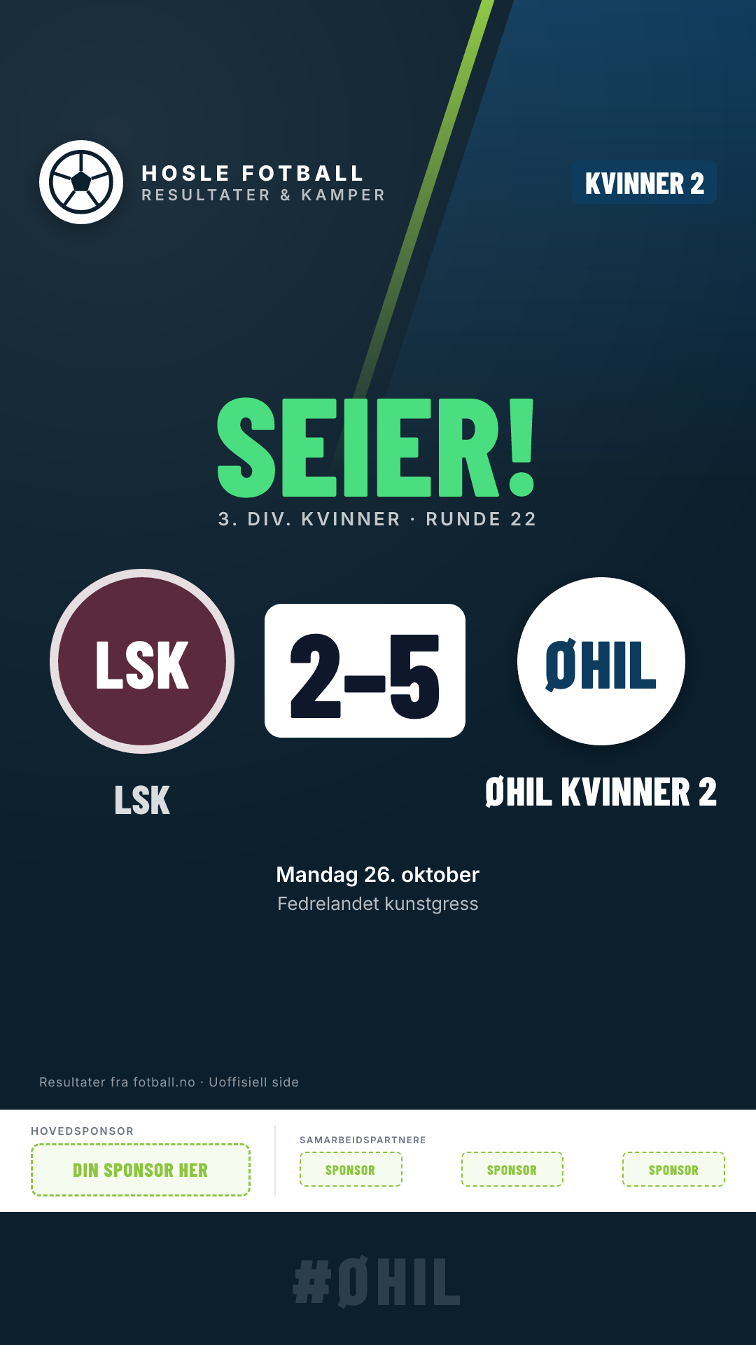 Kvinner 2: LSK Kvinner Senior 2 2–5 Øvrevoll Hosle Kvinner 2